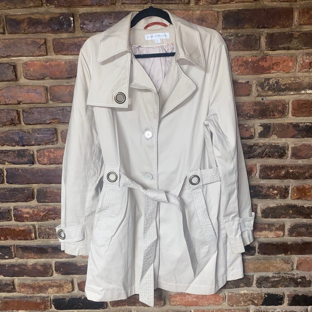 Via Spiga Vintage Beige Khaki Cotton Belted Trench Coat Jacket Women's Large